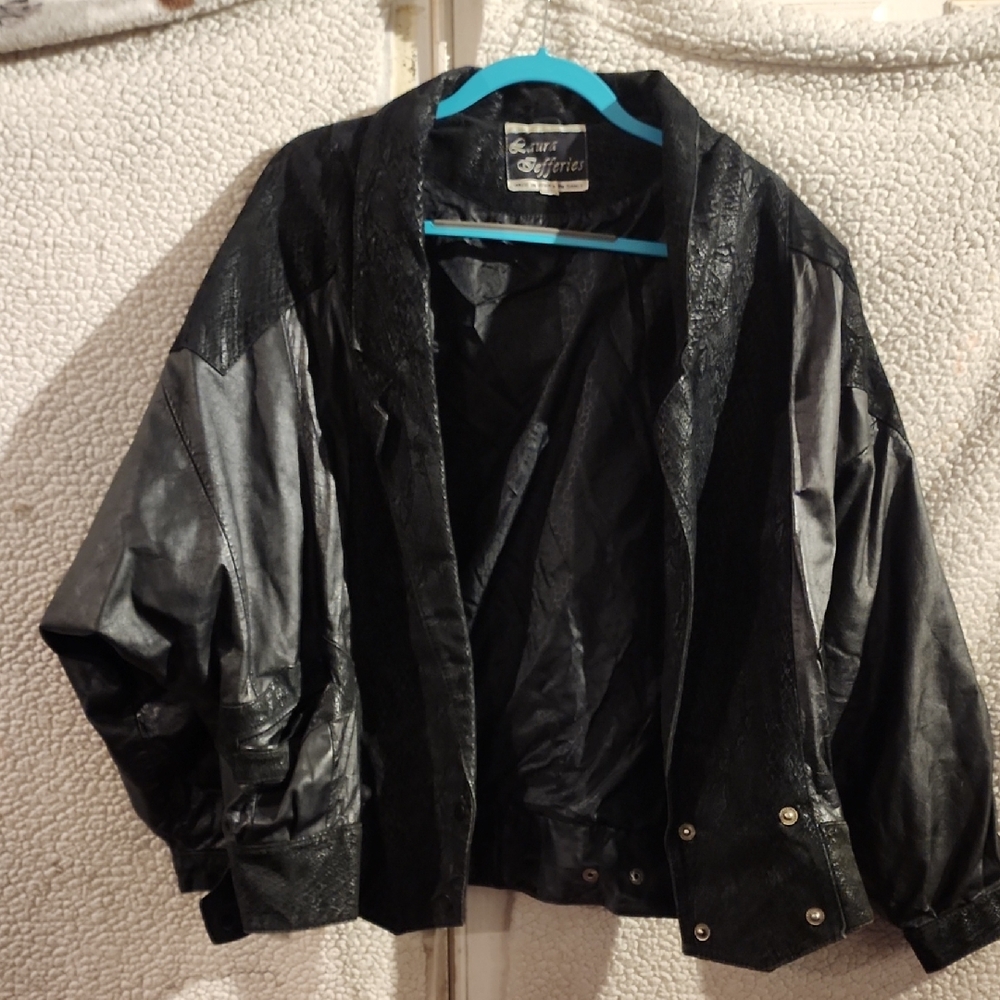 Laura Jefferies Black Leather Jacket with Textured Panels